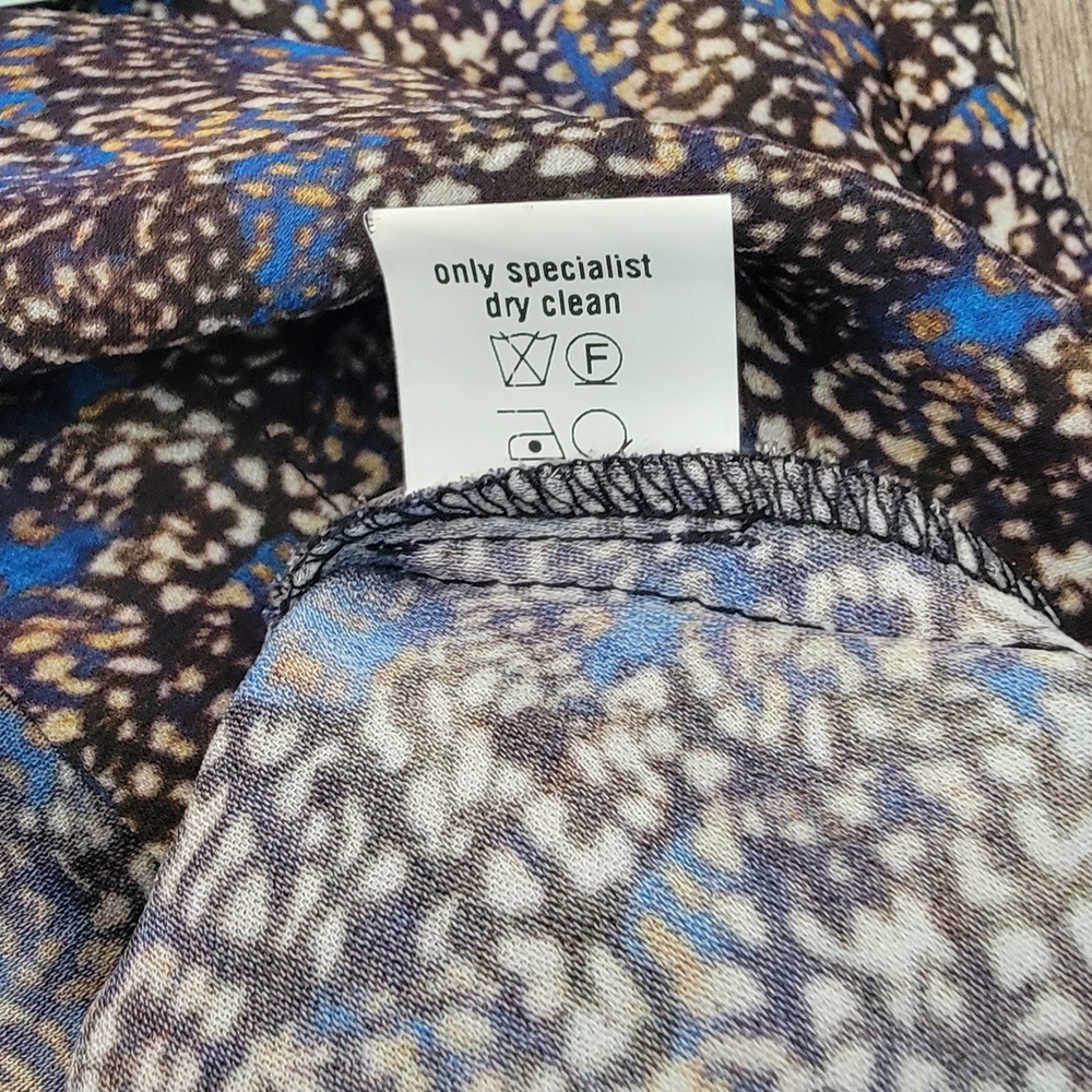 Bl^nk London Anthropologie Midi Dress Womens S Black Blue Tan Animal Print Boho - Picture 15 of 15